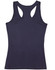 A women's fitted stretch singlet in navy blue, featuring a racerback design and a plain back.