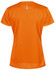 An orange lightweight short-sleeve women's performance t-shirt featuring a small reflective logo on the back.