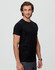 A black men's premium cotton tee displayed on a model, featuring a classic crew neckline and short sleeves.
