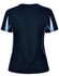 A ladies' short-sleeve T-shirt in navy with light blue detailing and a logo.
