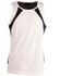 A men's sprint singlet featuring a white body with black side panels and a branded logo at the neckline.