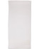 A white terry velour beach towel measuring 75x150 cm, featuring a logo at the edge.