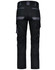 Unisex utility stretch cargo work pants in black with grey accents, featuring multiple pockets and a logo.
