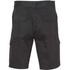 A pair of black heavy cotton drill shorts featuring multiple pockets and a back view design.
