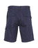A pair of navy blue heavy cotton drill shorts with multiple pockets and a logo on the back.
