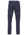 Navy cargo pants with drill pant pockets on the legs and a stout fit, featuring two rear pockets.