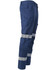 Unisex cotton stretch ripstop segmented work pants in navy blue with reflective stripes. Includes multiple pockets and a logo.