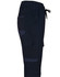 Navy blue unisex cotton stretch drill work pants with cuffed legs and several pockets. Features an elastic waistband and drawstring.