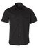 A black short-sleeved cotton work shirt featuring two chest pockets and a logo.