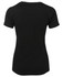 A black ladies' t-shirt with short sleeves and a fitted design, featuring a logo on the back.