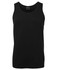 A black singlet shirt featuring a round neckline and a branded label inside.
