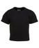 A black infant tee featuring short sleeves and a round neckline, with a logo inside the collar.