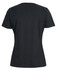 A black ladies' V-neck t-shirt featuring a fitted silhouette and short sleeves. It has a logo on the back.