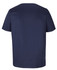A navy unisex scrub top with a round neckline and short sleeves, featuring a simple design and a logo.