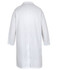 A white dust coat with long sleeves and a back vent, designed for use in food industry settings.