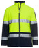 A softshell jacket in high visibility yellow with black accents and reflective strips, featuring a logo.