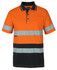 An orange and black striped short-sleeve cotton polo shirt with reflective strips and a chest pocket.