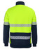 A high-visibility fleece jumper in bright yellow and navy, featuring reflective segmented tape on the back.