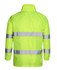 A bright lime work jacket featuring reflective silver stripes and a high collar. Includes a logo on the design.