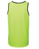 A bright yellow-green work singlet with contrasting black trim and a logo on the back.