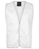 A white tricot vest featuring grey trim and multiple pockets. The vest includes branding.