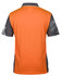 An orange and grey polo shirt featuring a logo on the front, designed for workwear.
