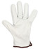 A white leather glove with a brown cuff, designed as part of a 12-pack of premium rigger gloves.