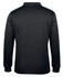 A long sleeve polo shirt in black, featuring a collar and a logo on the back.