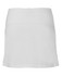 A white skort with a smooth design and an elastic waistband, featuring a subtle logo.