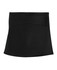 A black skort with a fitted design and a smooth finish, featuring a logo on the waistband.