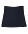 A black skort with a flared design and elastic waistband. It features a logo on the waistband.