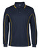 A navy long-sleeve polo shirt featuring yellow piping and a logo on the collar.