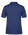 A navy polo shirt with a classic collar and short sleeves, featuring a logo on the back.