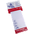 A magnetic shopping list pad featuring a white notepad with blue and red accents and a branding logo.