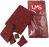 A package of red freeze-dried raspberry chocolate pieces, with a portion cut out, featuring a logo.