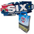 A blue and red promotional bag featuring a logo and a cricket-themed design with handles.