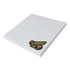 White sticky notes in a square shape with a logo in the corner, featuring a colourful design.