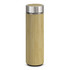A drink bottle made of bamboo with a silver stainless steel lid, featuring a smooth, sleek design.