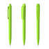 A set of three high gloss plastic pens in bright green, featuring a clip and a smooth finish.