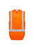 A high visibility orange unisex vest with reflective strips, featuring a front pocket and no sleeves.