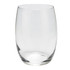 A clear glass wine glass with a smooth, rounded shape, featuring a thick base and no visible branding.