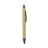 A bamboo pen with an orange stylus tip and black accents, featuring a clip for easy attachment.