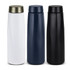 A drink bottle set featuring three 500ml bottles in white, navy blue, and black, with a sleek design and a logo.