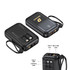 A black 10000mAh eco portable power bank with multiple charging ports and a digital display. It includes a logo.