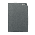 A grey A5 notebook with a textured cover, featuring a pocket and a logo on the front.