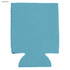 A light blue neoprene stubby cooler with a stitched edge and a cut-out base, featuring a logo.