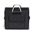 A black boot organiser with a sturdy handle and a front pocket, featuring several compartments for storage.