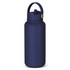 A drink bottle in dark navy, featuring a handle and a screw-on lid. The bottle has a smooth, matte finish and a logo.