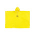 A yellow PEVA rain poncho with a hood, featuring a logo at the centre. Suitable for outdoor use.