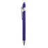 A purple metal pen with a chrome clip and a stylus tip. It has a sleek, smooth design.